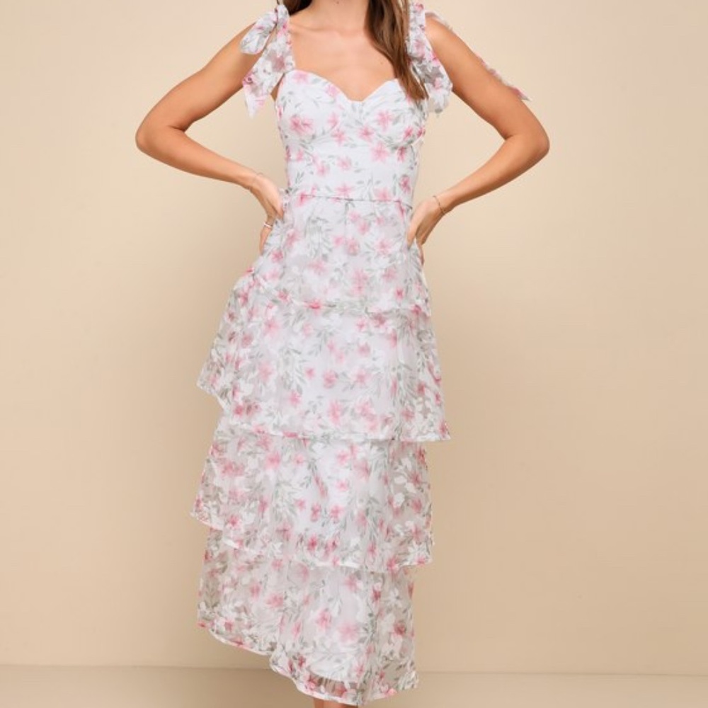 Lulus Endlessly Gorgeous White Floral Burnout Tie-strap Midi Dress - Size XL